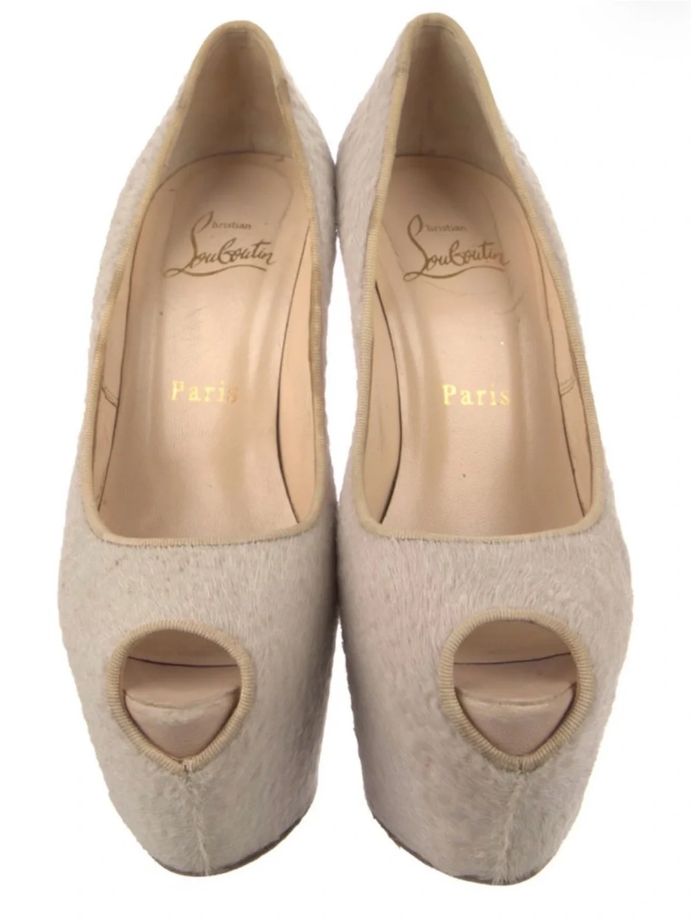 Christian Louboutin Shearling/Fur Platform Peep-Toe High Heel Pumps Sz.35.5